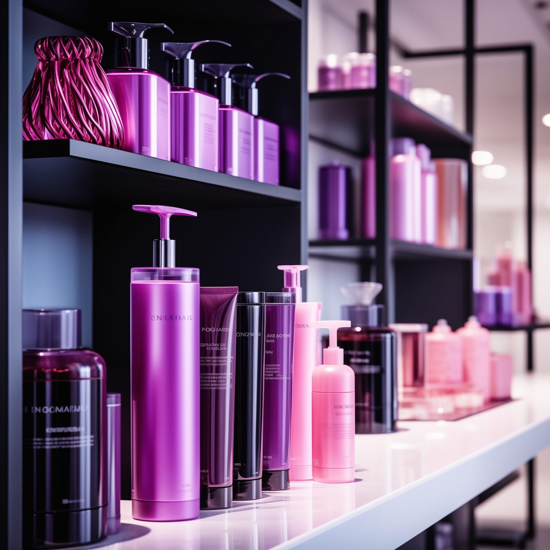 Hair products being display in stylish salon